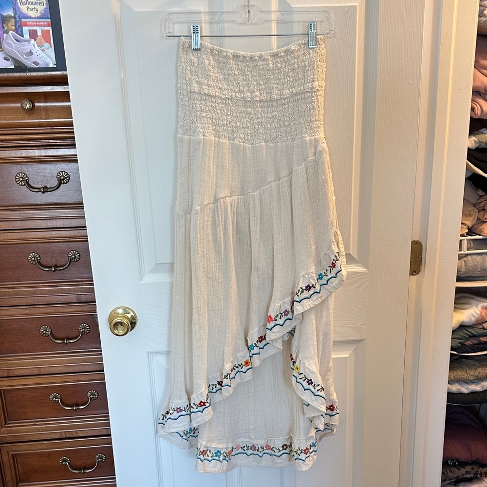 Free People Cream High Low Skirt/Dress with Embroidery